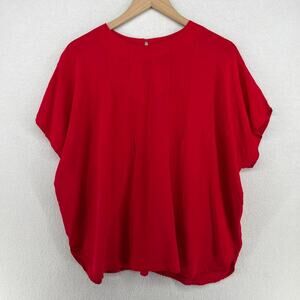 JORDAN II Top Womens 42 L Silk Crepe de Chine Boxy Blouse Short Sleeve Red VTG